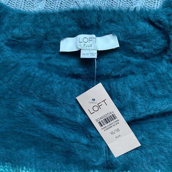 LOFT PLUS Knitted Wide Striped Crewneck Wool Blend Sweater - Picture 3 of 7